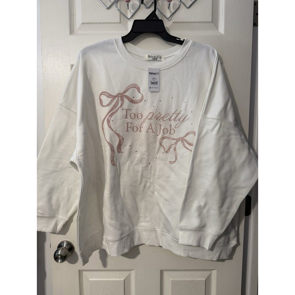 Too Pretty For A Job 🎀 Wound Up Women’s Sweatshirt Plus Size 4X 28W 30W White